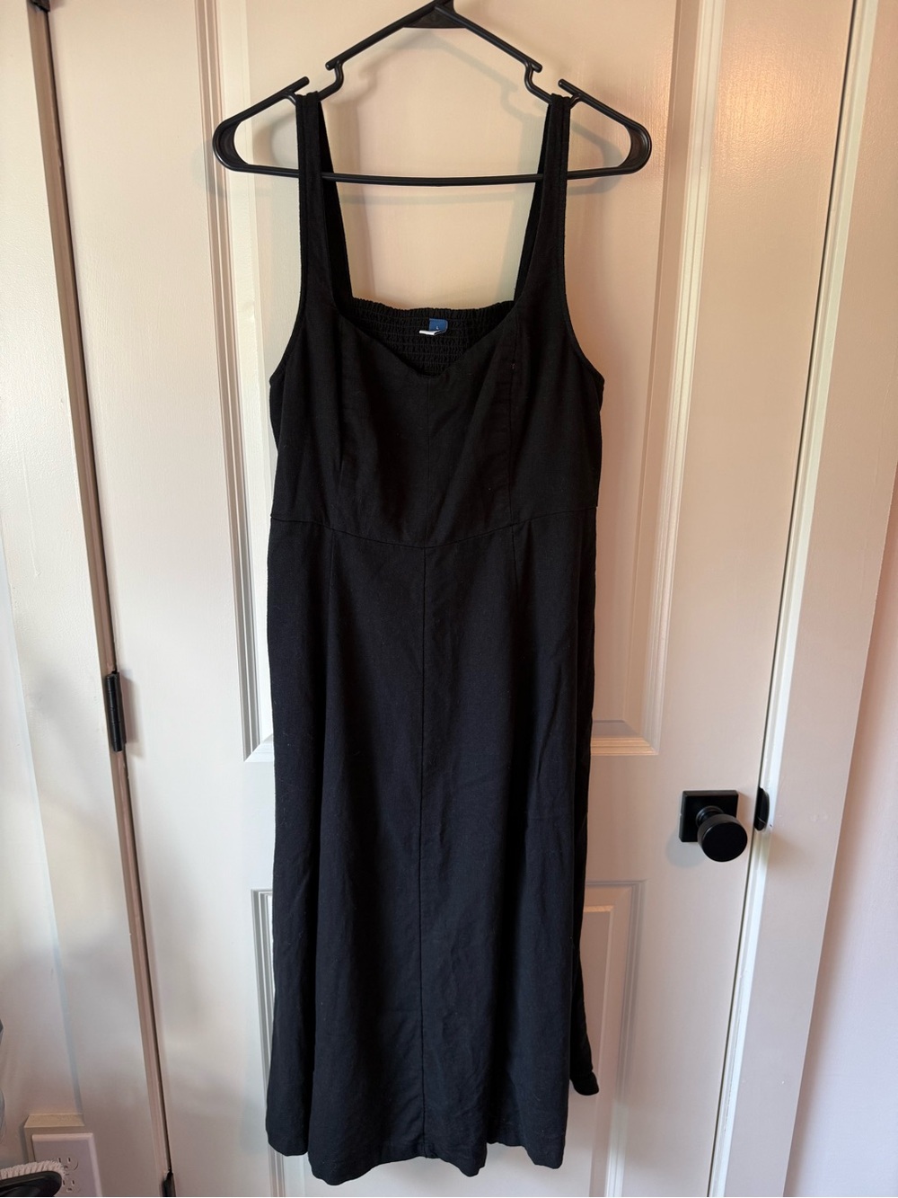Old Navy Black Linen Blend Midi Dress with Smocked Back and Pockets